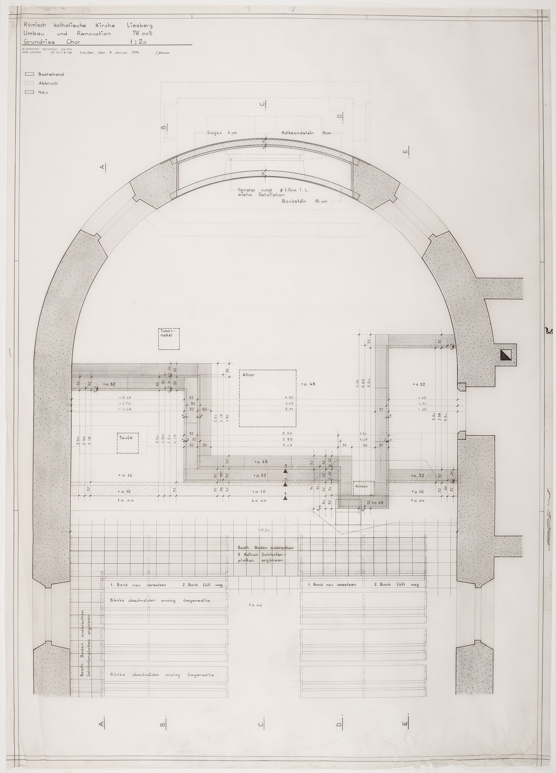 St. Peter und Paul. Umbauprojekt von Giuseppe Gerster, datiert 8. Januar 1974